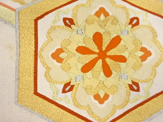 JAPANESE KIMONO / ANTIQUE NAGOYA OBI / TSUZURE / WOVEN FLOWER CREST